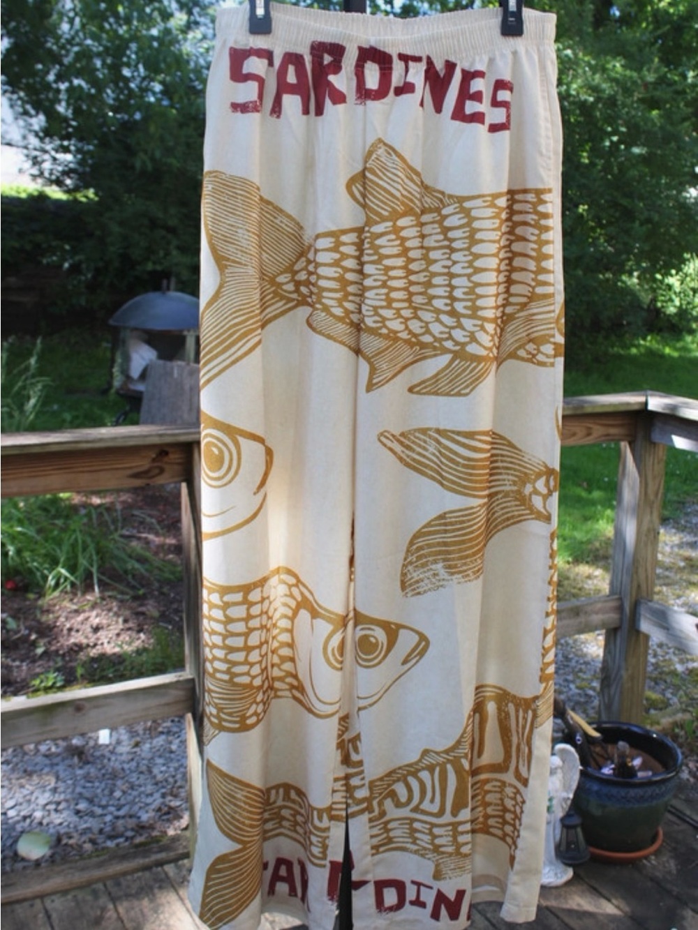 Sardines Fish Print Wide Leg Pants | Size XL (Fits Like L)